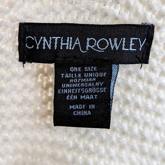 Cynthia Rowley Ivory Knit Poncho Wrap Shawl Fringe Tassels Pom Poms Womens OS - Picture 6 of 8